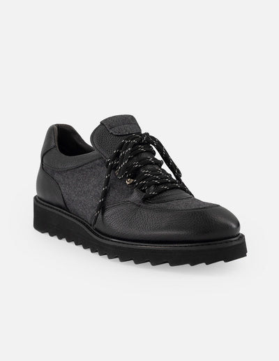 Zapato Oxford gris de piel para hombre con combinación de materiales
