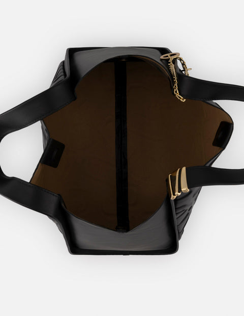 Bolso de hombro negro piel grabada para mujer con maxiletras