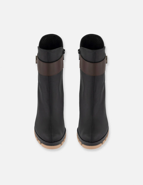 Botines negro piel para mujer con placa lateral