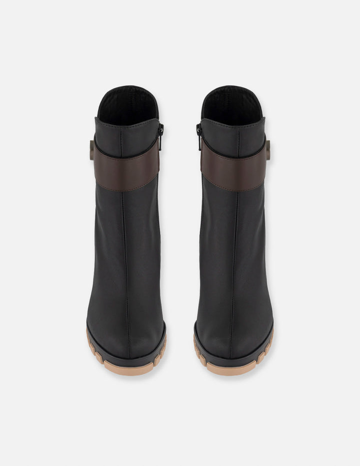 Botines negro piel para mujer con placa lateral