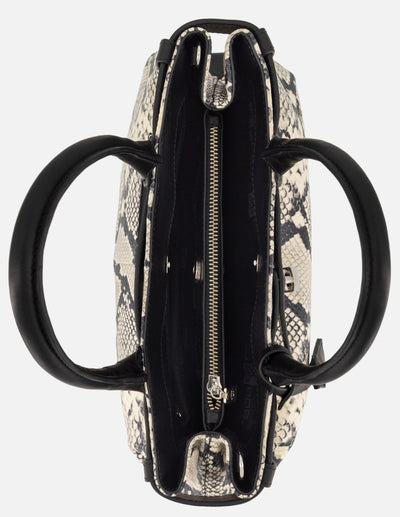 Bolso blanco piel para mujer con combinación de materiales