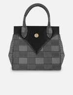 Bolso de mano negro ante y piel para mujer con textil de cuadros