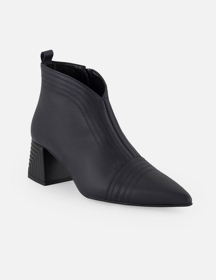 Botines azul piel para mujer con tacón geométrico