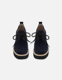 Zapato Blucher azul ante para mujer con combinación de materiales