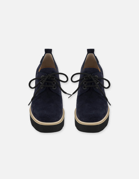 Zapato Blucher azul ante para mujer con combinación de materiales