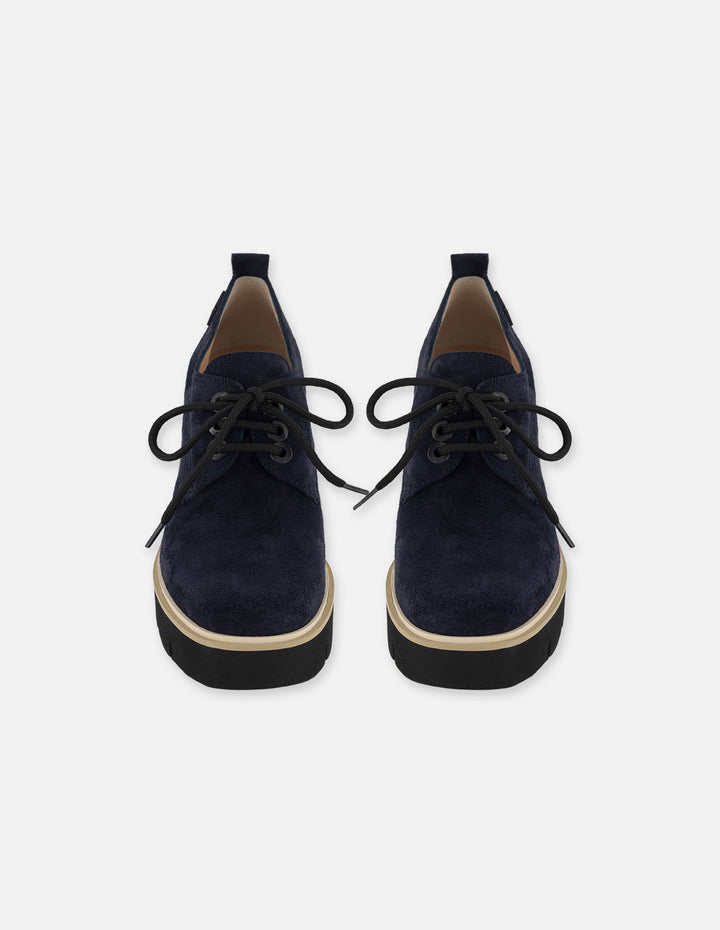 Zapato Blucher azul ante para mujer con combinación de materiales