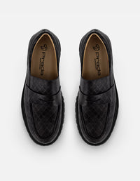 Mocasines negro piel para mujer con antifaz en pala