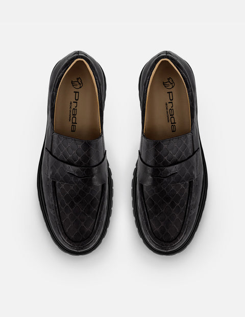 Mocasines negro piel para mujer con antifaz en pala
