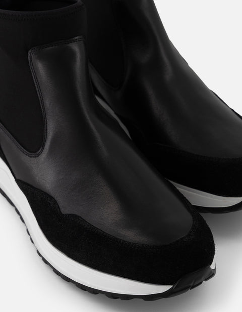 Botines Chelsea negros piel y ante para hombre con elástico