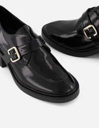 Zapato Monk negro piel florantic para mujer con hebilla metálica