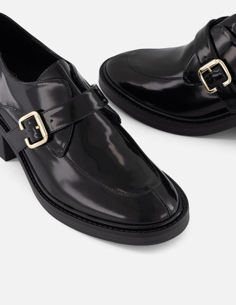 Zapato Monk negro piel florantic para mujer con hebilla metálica