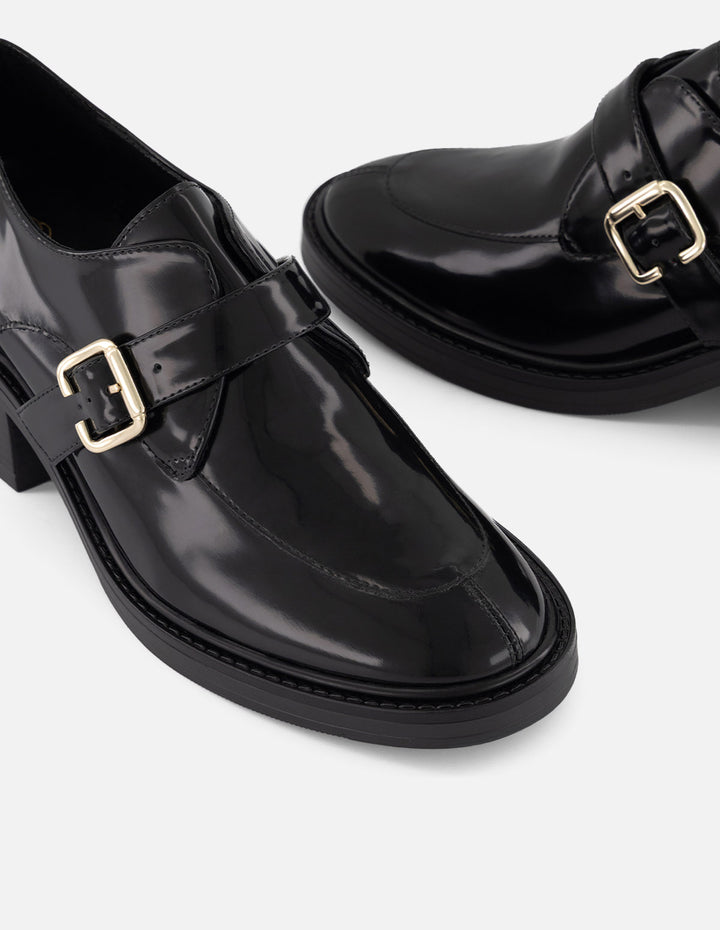Zapato Monk negro piel florantic para mujer con hebilla metálica