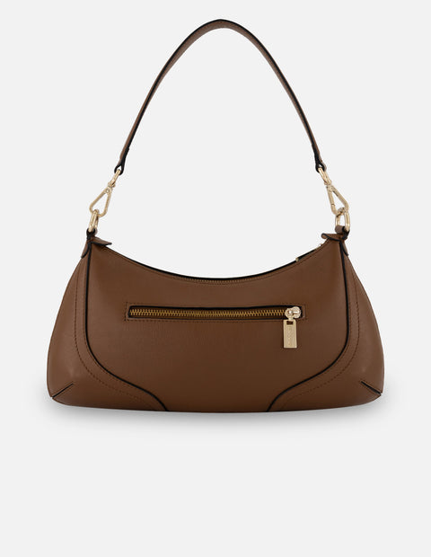 Bolso de hombro café piel para mujer con piel grabada
