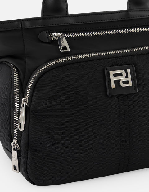 Bolso de mano negro nylon para mujer con 4 compartimentos