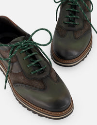 Zapato Oxford verde piel para hombre con combinación de materiales
