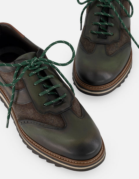 Zapato Oxford verde piel para hombre con combinación de materiales