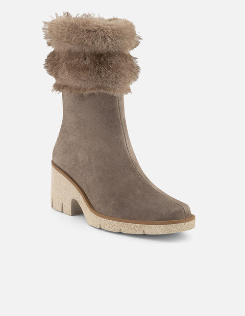 Botines beige ante y pelo para mujer con aplicación tipo pelo