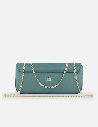 Satchel azul piel charol para mujer con acabado metalizado