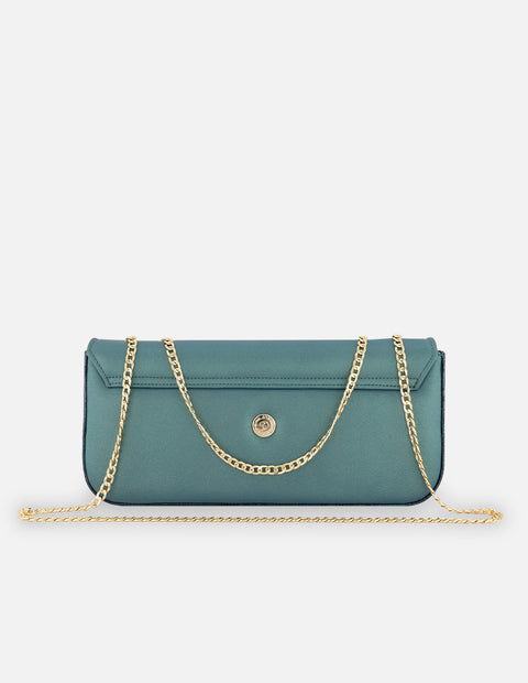 Satchel azul piel charol para mujer con acabado metalizado
