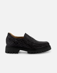 Mocasines negro piel para mujer con antifaz en pala