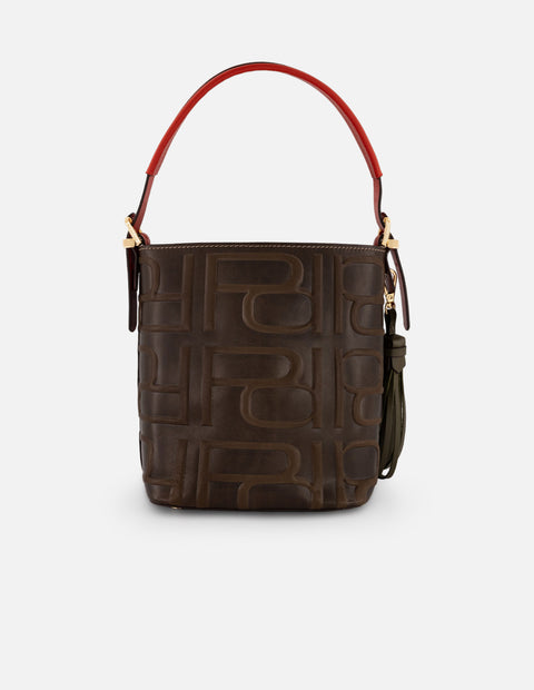 Bolso bucket café piel para mujer con logo Pd