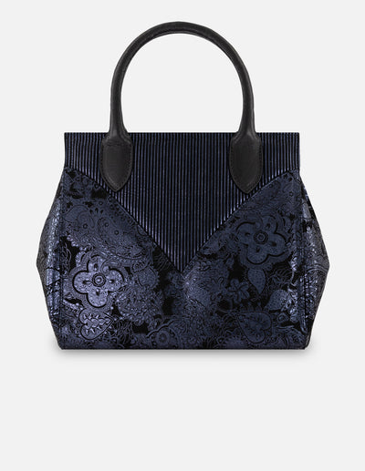 Bolso de mano azul ante para mujer con botón y león