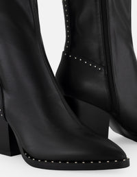Botines negro lycra y piel para mujer con aplicaciones
