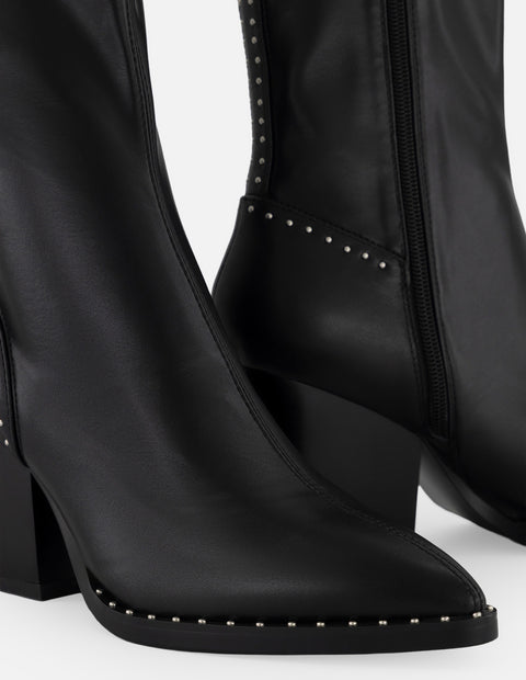 Botines negro lycra y piel para mujer con aplicaciones