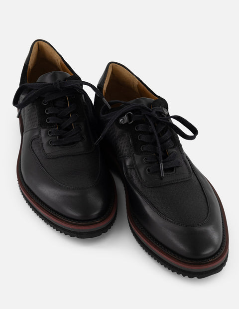 Zapato Oxford negro piel y ante para hombre con combinación de materiales