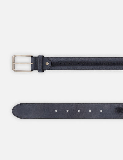 Cinturón azul piel para hombre con detalle picado