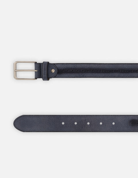 Cinturón azul piel para hombre con detalle picado
