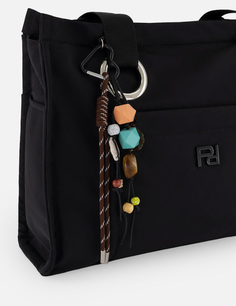 Bolso de mano negro nylon para mujer con adorno lateral