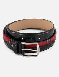 Cinturón negro piel para hombre con combinación de materiales
