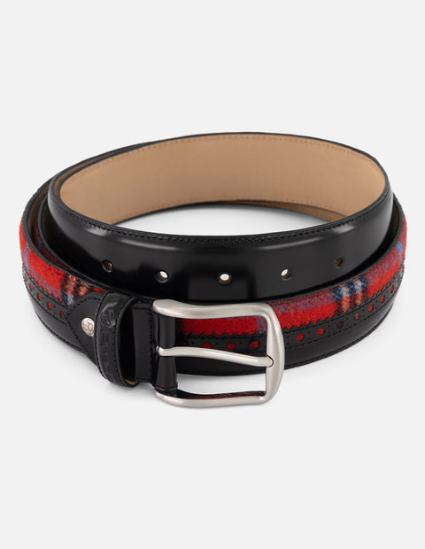 Cinturón negro piel para hombre con combinación de materiales