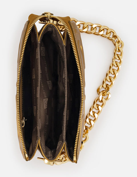 Bandolera oro piel para mujer con maxi letras Pd grabadas
