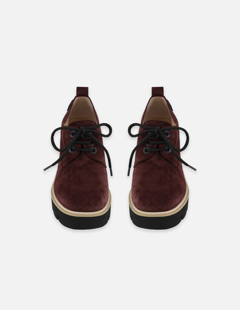 Zapato Blucher vino ante para mujer con combinación de materiales