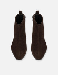 Botines café ante para mujer con costura superior visible