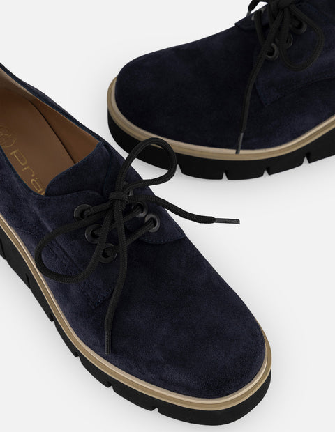 Zapato Blucher azul ante para mujer con combinación de materiales