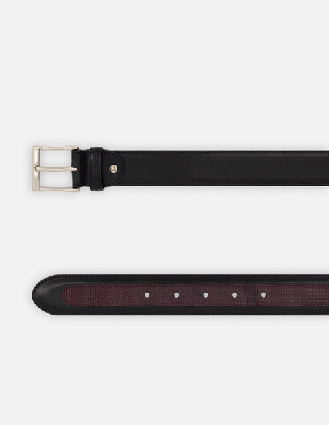 Cinturón negro piel para hombre con detalle de grabado