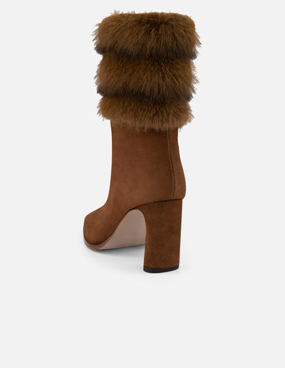 Botines café ante y pelo para mujer con herraje frontal