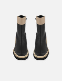 Botines negro piel para mujer con contraste de color