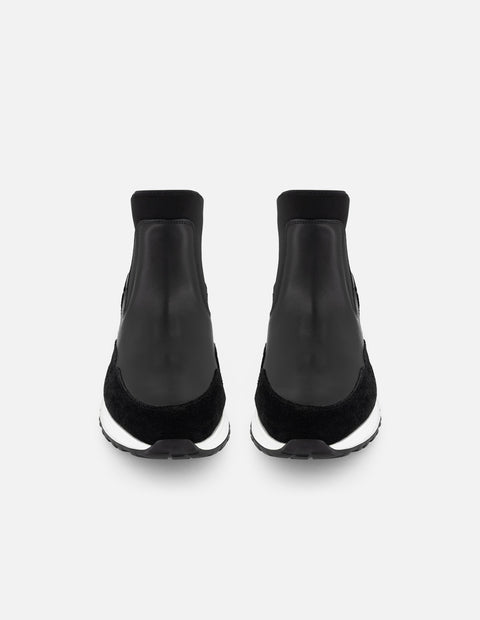 Botines Chelsea negros piel y ante para hombre con elástico