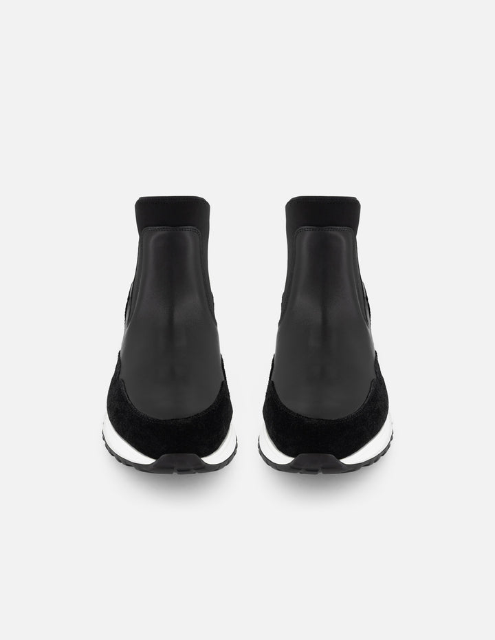 Botines Chelsea negros piel y ante para hombre con elástico