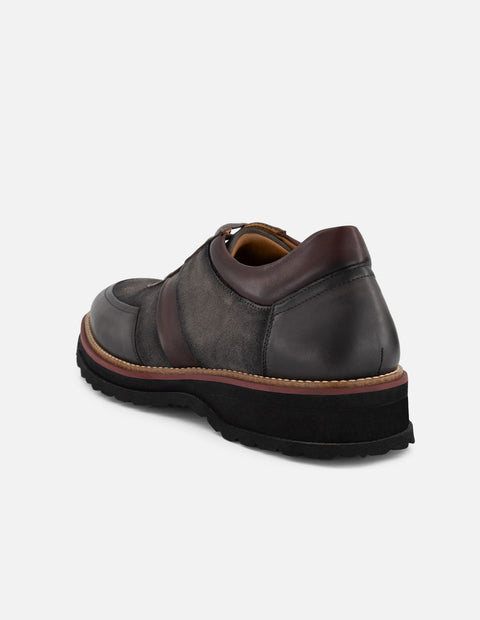 Zapato Oxford gris piel y ante para hombre con combinación de materiales