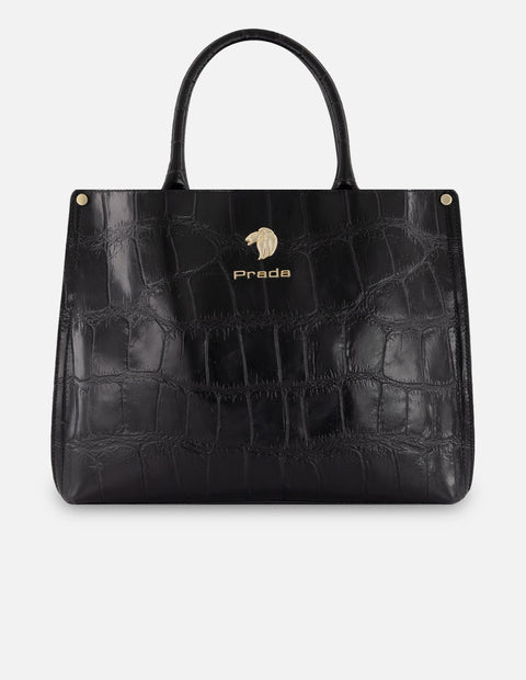 Bolso de mano negro piel tipo coco para mujer con logo frontal