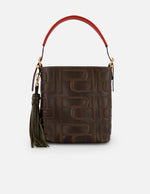 Bolso bucket café piel para mujer con logo Pd