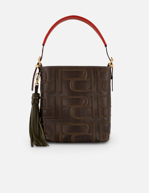 Bolso bucket café piel para mujer con logo Pd