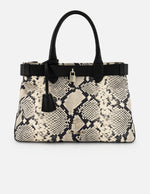 Bolso blanco piel para mujer con combinación de materiales