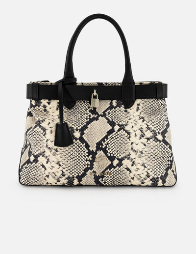 Bolso blanco piel para mujer con combinación de materiales