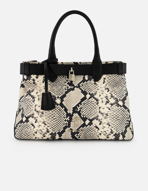 Bolso blanco piel para mujer con combinación de materiales